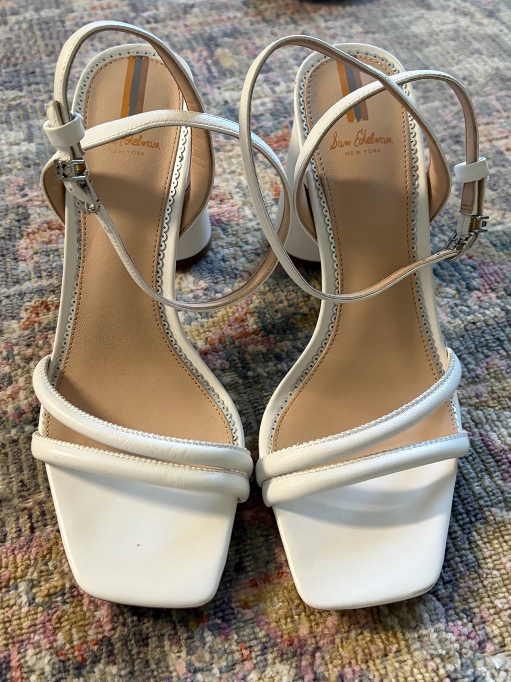 Sam Edelman White Square-Toe Strappy Block Heels
